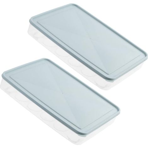 Boîte de Rangement pour Œufs au Réfrigérateur, 2 Pcs, Plastique Bleu Empilable Couvercle, Alvéoles Dédiées, Grosse Capacité, Lot de 2 Pièces (1/5)