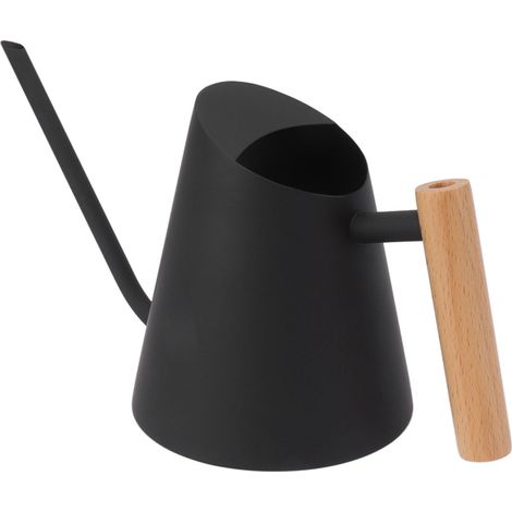 Arrosoir à long bec en acier inoxydable antirouille avec poignée en bois pour jardin, bonsaï, intérieur et extérieur, noir (1/5)