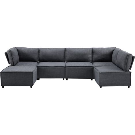Divano modulare angolare in lino grigio scuro, trasformabile in letto, MODENUIT (1/5)
