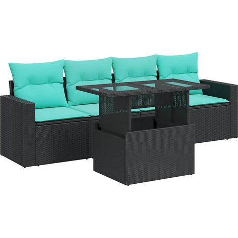 Set sofás jardín y cojines 5 pzas ratán sintético acacia negro vidaXL (1/5)