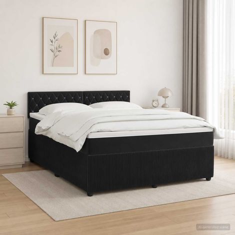 Lit boxspring avec matelas Noir 140 x 190 cm Velours (1/5)