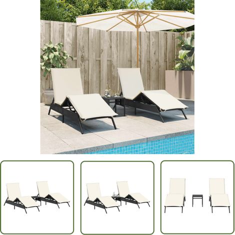 The Living Store Sonnenliegen 2 Stk. mit Tisch Schwarz Poly Rattan - Sonnenliegen - Gartenmöbel - Outdoormöbel - Relaxliegen - Poolliegen (1/5)
