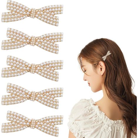 piezas de pinzas para el cabello con lazo de perlas, pinzas para el cabello con forma de pico de pato, pinzas para el cabello de metal dorado – Elegantes y lindas horquillas, accesorios para el cabell (1/3)