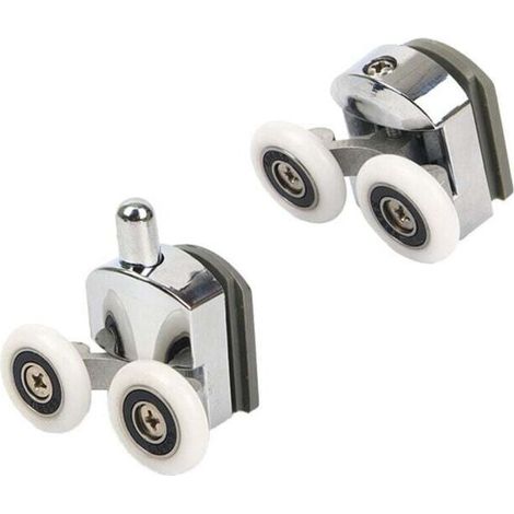 Jeu de 4 roulettes doubles pour parois de douche coulissantes, 2 roues diamètre 23 mm, alliage de zinc, pour salle de bain. (1/4)