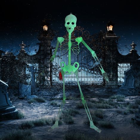 Squelette phosphorescent 3D 20cm - Décoration Halloween effrayante pour bar, KTV, fête - Lot de 1 accessoire lumineux en sachet (1/5)