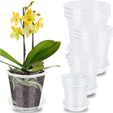 Lot de 12 Pot Orchidée Transparent 11/15/17/21cm Épaissie Pots de Fleur Pot Plante Plastique avec Trou de Drainage, pour Jardin Bureau Balcon Horticulture (1/5)