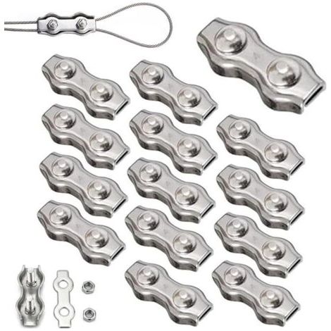 14 Pièces Duplex Clips M4 Câble Métallique Clips Inoxydable 304 Pinces Duplex pour Gréement de Câble Métallique de 4 mm (1/5)