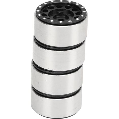 Moyeux de Roue RC Beadlock en Alliage d'aluminium, 4 Pièces, pour Voitures 18 et Axiales SCX24 /24, Jantes Rouges (Black) (1/5)