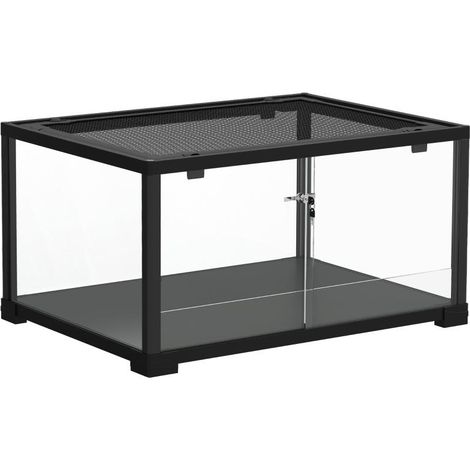 Terrarium pour reptiles, vivarium de 86 litres avec porte coulissante verrouillable, pour lézards, insectes, araignées, geckos, 60 x 45 x 32 cm, noir