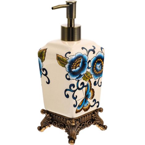 Flacon de Lotion Imprimé Vintage 340ml en Céramique Pompe Pression Abs, Design Délicat Facile à Transporter pour Accessoires de Salle de Bain (1/5)