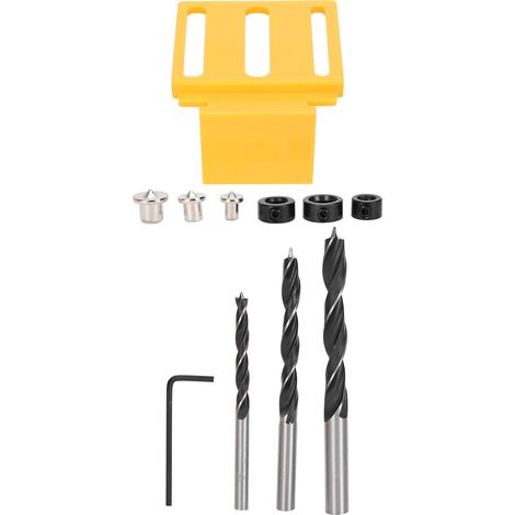 Kit de 11 pièces pour le perçage et le positionnement des chevilles en bois, comprenant un gabarit, un guide de perçage et un poinçon, idéal pour la menuiserie. (1/5)