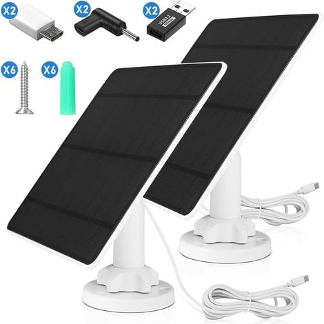 2x Panneau Solaire 5W 5V pour Batterie de Caméra de Sécurité Extérieure, Compatible avec Les Caméras WYZE Battery Cam Pro, Eufy et Arlo Essential Spotlight/XL Spotlight, avec Micro-USB, DC, Type-C (1/5)