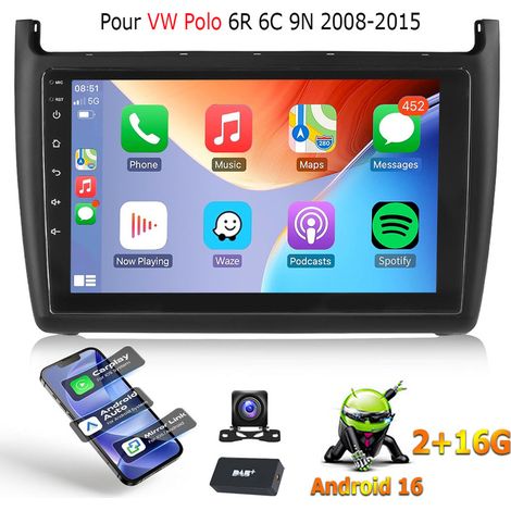 Autoradio 16 pouces avec Apple CarPlay, Android et navigation GPS/Wi-Fi pour VW Polo 6R 6C V (2009-2017) - 2+16G DAB+ CAM