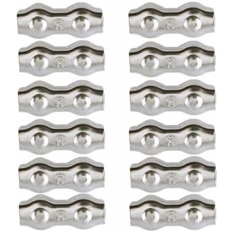 Serre-câble, Serre Cable Acier 3mm 12 Pièces Serre Câbles Duplex Pince de Câble Acier inoxydable 304 D'agrafe de Câble,Câble Poignées pour 2mm Câble Métalliques Pince À Câble Corde à Linge (1/5)