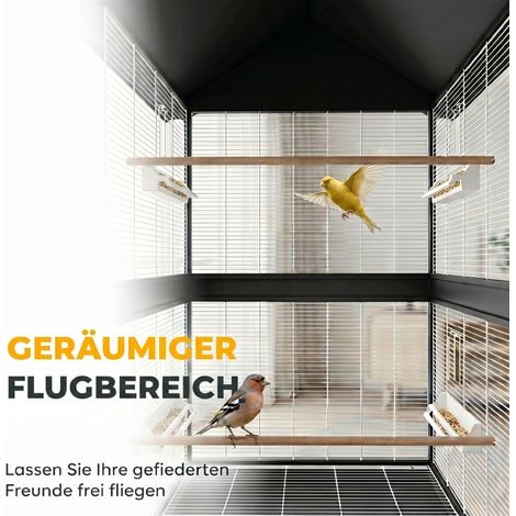 Vogelvoliere 94x70x158 cm aus schwarzem Metall, herausnehmbare Trennwand – MEUBLIV (1/5)