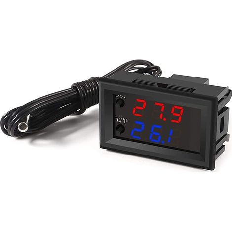 Controlador de temperatura programable de 12 V CC -50-110 ℃, monitor con pantalla LED roja/azul, módulo de control de termostato de calefacción/refrigeración con sonda sensora impermeable NTC de 10K (1/4)