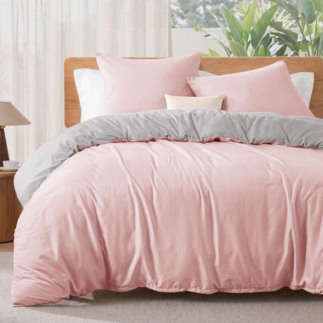 Bettwäsche-Set 200x200 cm, 3-teilig, Mikrofaser, Rosa, Wendbar