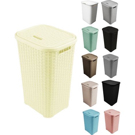 JARDIN202 - Cesto Ropa Sucia Pongotodo con Tapa y Asas Cesta Colada Plástico Ratán Cubo Ropa Sucia Ventilado Baño Dormitorio 38L/60L 38 Litros (Celeste)