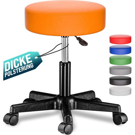 CASARIA® Rollhocker Höhenverstellbar 10cm Polsterung 46-60cm Sitzhöhe 360° drehbar Ø35cm rund Rollen Bürohocker Drehhocker Arbeitshocker Hocker orange
