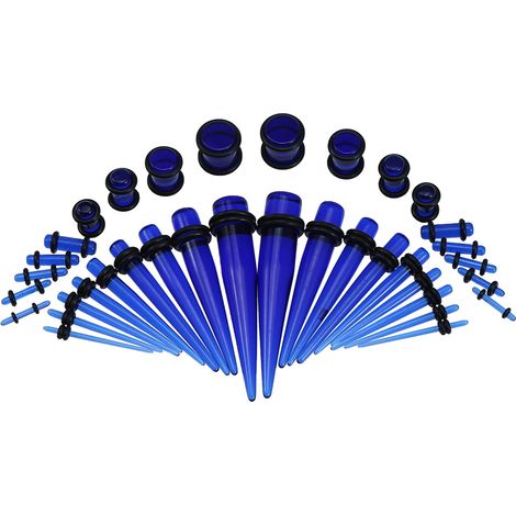 Kit d'extension d'oreille 36 pièces en acrylique transparent bleu avec embouts coniques et joints toriques (1/4)