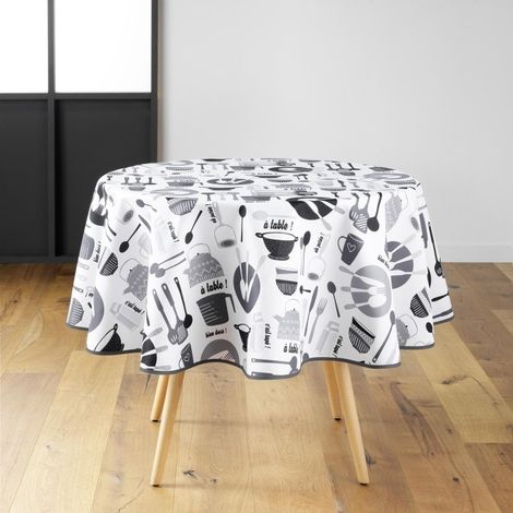 Nappe ronde (0) 180 cm polyester imprime kitchen Blanc (1/3)