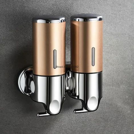 (2 Or) Distributeur mural de gel hydroalcoolique de haute qualité pour hôtels, avec ventouse et bouton-poussoir manuel. Collecteur de savon liquide et de mousse. Accessoires de salle de bain. (1/5)
