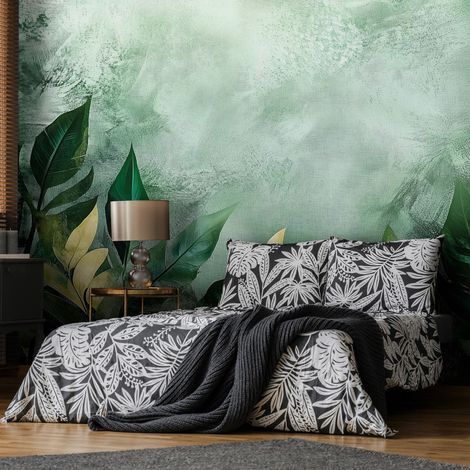 Vlies Fototapete Blätter 150x105 cm, Tapeten, für Wohn und Schlafzimmer, Vliestapete Wandtapete Tapete 3D Effekt- inkl. Kleister - Natur tropisch botanisch grün, WallArena (1/4)