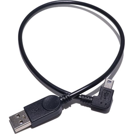 USB to mini T connector adapter with 90-degree right-angle elbow for power and data cables, audio, navigation and car dashcam. (1/4)