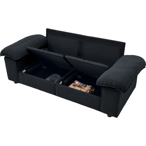Canapé 2 places avec coffre de rangement, tissu doux noir, assise confortable et accoudoirs larges, structure bois et MDF, idéal salon moderne - CHICFURN (1/5)