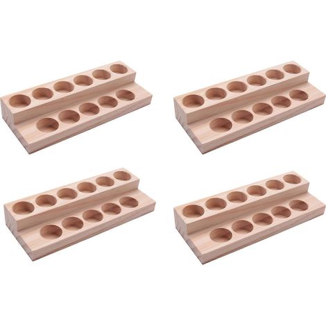 Plateau en bois naturel fait main, 4 x 11 trous, pour huiles essentielles, présentoir/station de démonstration pour flacons de 5 à 15 ml (1/5)