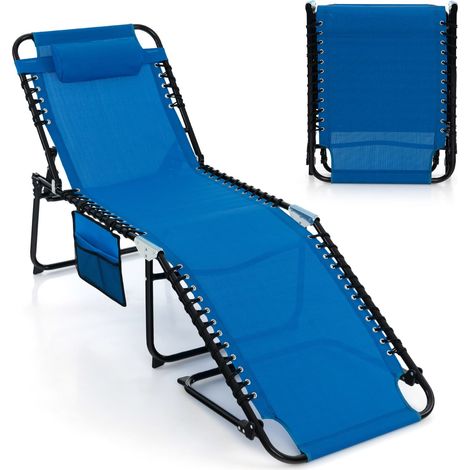 COSTWAY Patio Folding Chaise Lounge Chair Portable Sun Lounger-Navy (1/5)