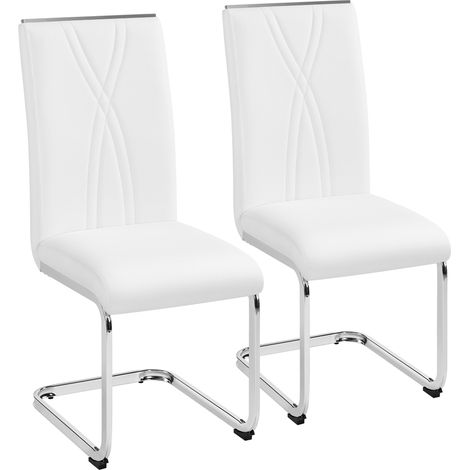 Yaheetech Set 2 Sedie Sala da Pranzo Moderne a Sbalzo Imbottite in Finta Pelle e Gambe in Metallo da Ufficio Salotto Soggiorno Portata 135 kg Bianchi (1/5)