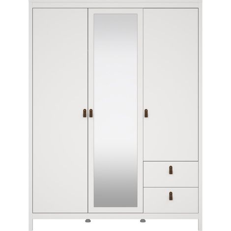 Armoire de chambre - MADRID - Blanc - 3 portes dont 1 avec miroir - 150 x 58,4 x 199 cm (1/5)