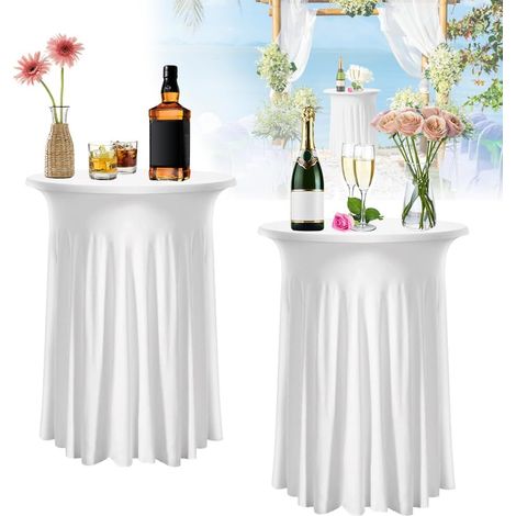 Round White Tablecloth 80  110 cm - Stretchable Tablecloth for High Bar Tables, Cocktails, Garden, Easy to Clean (1/5)