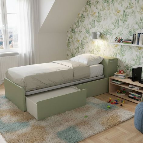 Letto singolo salvaspazio con cassetti e testata contenitiva - Salvia (1/5)