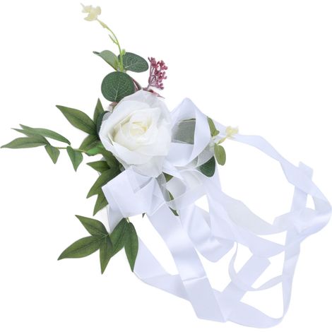 Décoration florale de chaises de mariage de style nordique, décoration artificielle de chaises de mariage pour séances photo, fêtes d'anniversaire, blanche (1/5)