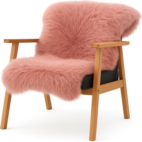 Peau véritable, tapis en fourrure de mouton pour salon et chambre, assise, dos en cuir, 90 x 60 cm, Rose (1/5)
