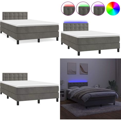 Cama box spring colchón y LED terciopelo gris oscuro 120x190 cm - Colchón con luz LED - Cama box spring