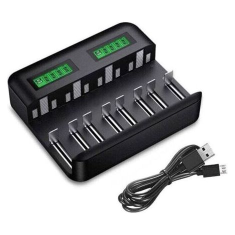Chargeur de Piles Universel LCD, Chargeur de Piles Rechargeables pour AA/HR6, AAA/HR3, C/HR14, D/HR20 Ni-MH NiCD avec Entrée Type C Micro USB, Chargeur 9008 avec Technologie Détection (1/4)