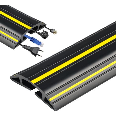 Goulotte de câble sol plat - Pont de câble en PVC de 2 m - 3 goulottes de sol pour câbles, protection de câble de sol découpable - Pour la maison, le bureau, l'atelier, l'entrepôt (noir) (1/5)