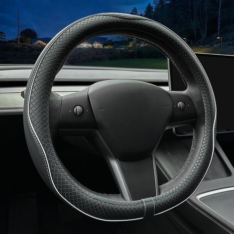 Adatto per coprivolanti tradizionali in pregiata pelle Nappa per Tesla Model 3/Y, design antiscivolo e personalizzazione interna di accessori auto. (1/5)