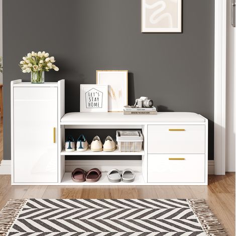 mobile contenitore 128x30x68 con seduta ingresso bianco OKMYHOME (1/5)