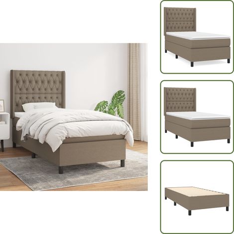 Sommier à lattes de lit avec matelas Taupe 90x200 cm Tissu - Lit Tapissier - Lit Double - Matelas À Ressorts Ensachés - Literie - Chambre À Coucher (1/5)