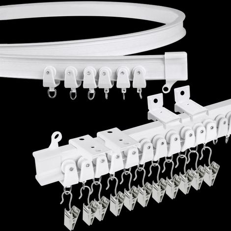 Rail de rideau de plafond flexible de 3 m pour baie vitrée, blanc, finition extérieure en polychlorure de vinyle, finition unie (1/5)