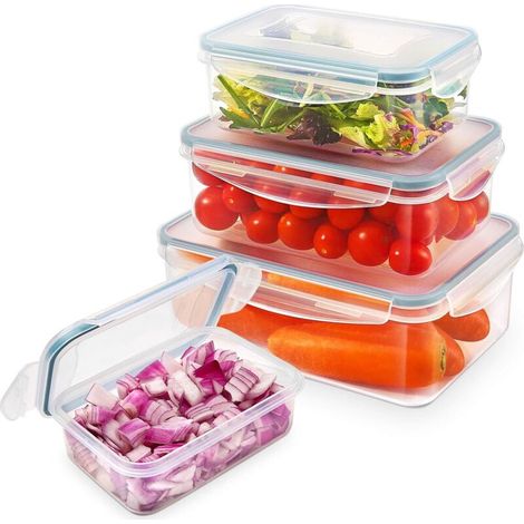 Set di contenitori per alimenti, 4 pezzi di contenitori per alimenti in plastica riutilizzabili con coperchi ermetici, senza BPA, 100% a prova di perdite (1/4)