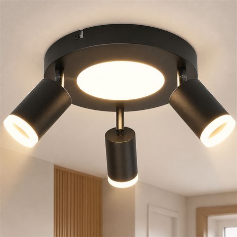 Plafonnier LED GBLY 3 Spots de Plafond - Spot de Plafond GU10 Plafonnier Noir Plafonnier Chambre Lampe 3000K Lampe de Cuisine 20W Orientable pour Salon Bureau