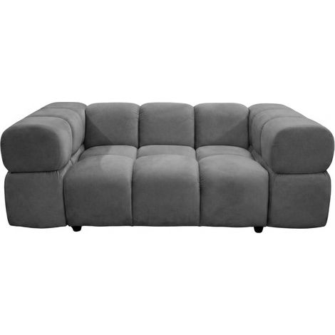 GUSTAVE - Canapé droit velours lisse 2 places Gris (1/5)