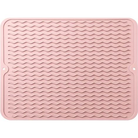 Tapis de Séchage Vaisselle en Silicone, minghaoyuan Grand Tapis D'égouttage, Antidérapant Résistant à La Chaleur Tapis égouttoir Cuisine pour Vaisselle et Ustensiles, 40×30 cm (Rose)· (1/5)