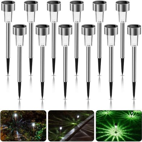 【Juego de 12】 Luces solares para jardín, iluminación solar, luces solares de acero inoxidable impermeables IP65 para el suelo del jardín, decoración LED inalámbrica para entradas de vehículos, villas  (1/3)