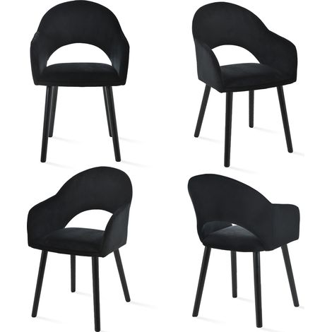 Goeurvant Chaises de salle à manger confortables avec dossier en forme de croissant et accoudoirs ergonomiques, L'alliance parfaite de soutien et de style - Lot de 4 - Noir